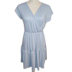 Caution to the Wind light blue ribbed mini dress - elastic waist - v-neck L